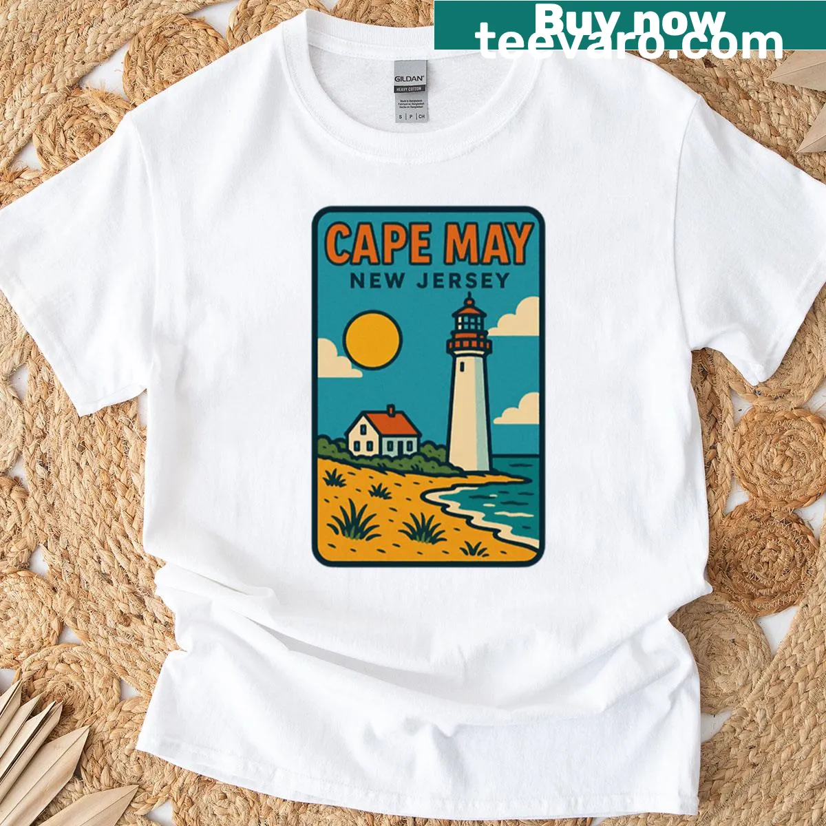 Cape May New Jersey decal graphic t-shirt — on a men's t-shirt