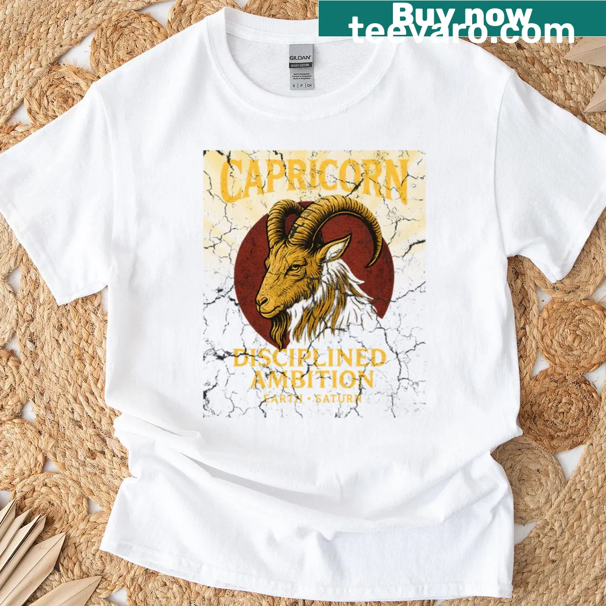 80s rock band zodiac Capricorn graphic t-shirt — on a men's t-shirt