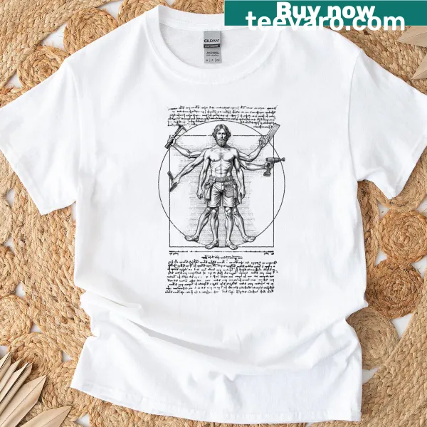 Vitruvian Man design for carpenters T-shirt
