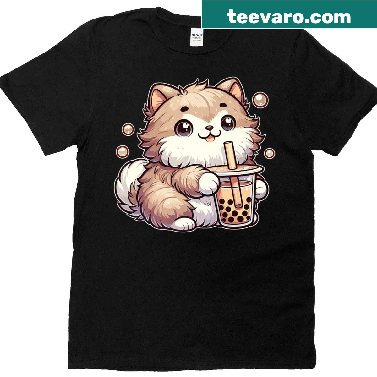 Kawaii design of cats drinking bubble tea on a T-shirt — on a men's t-shirt