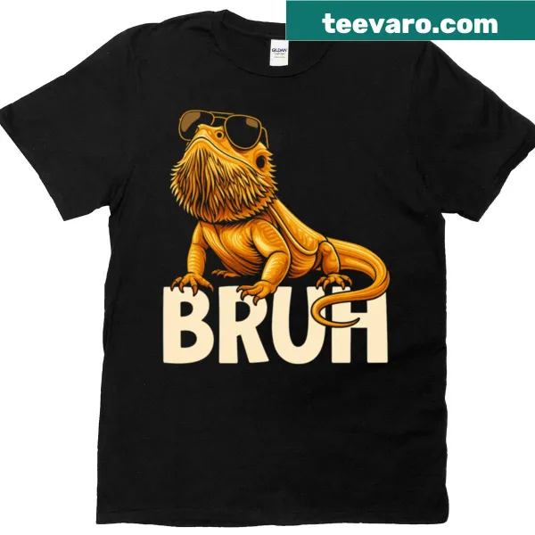 Cartoon bearded dragon with sunglasses meme design on t-shirt