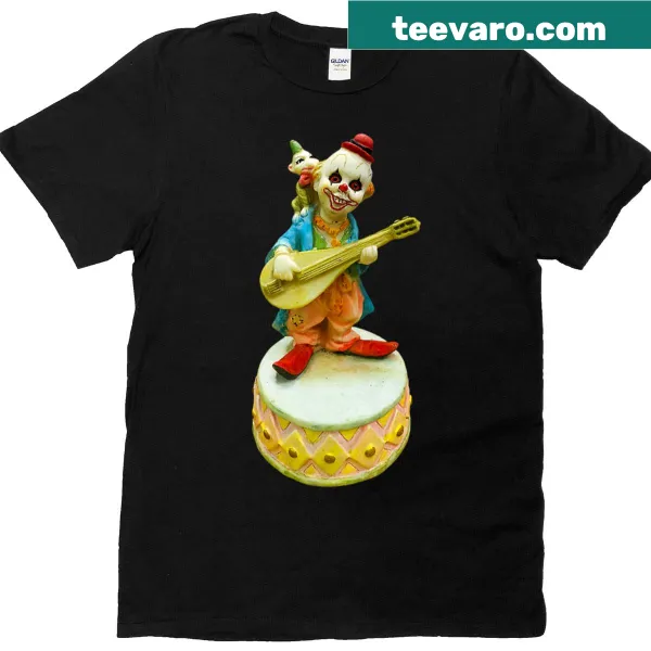 Creepy clown graphic t-shirt with guitar