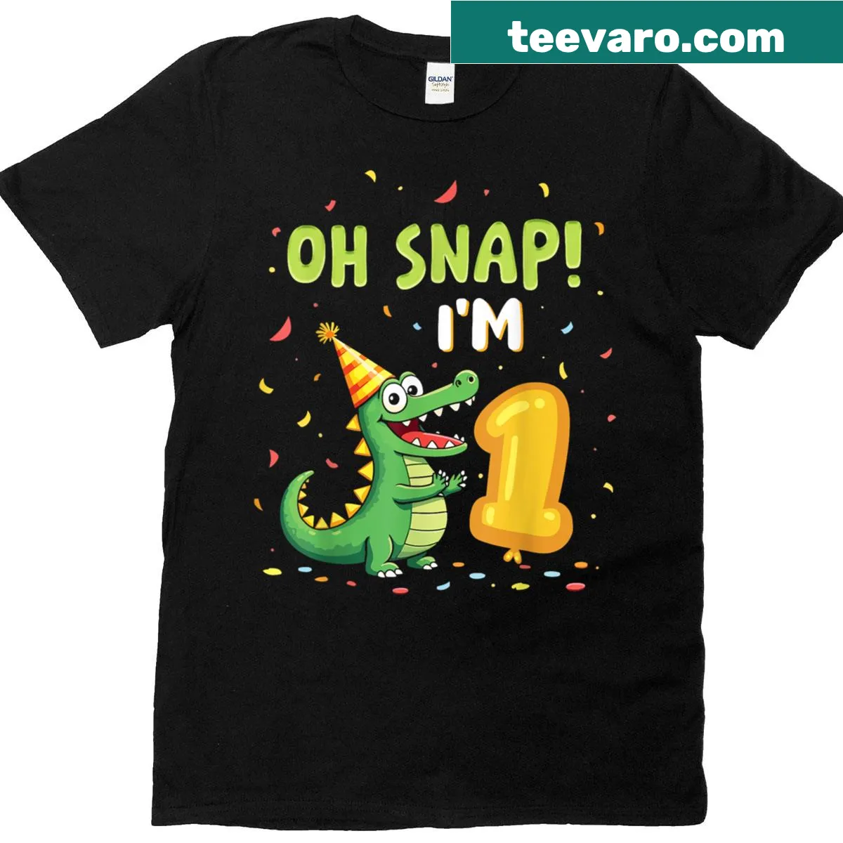 Cute alligator illustration with text for a child's first birthday — on a men's t-shirt