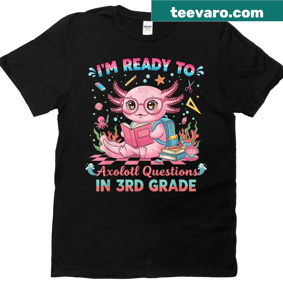 Cute axolotl questions graphic T-shirt for students — on a men's t-shirt