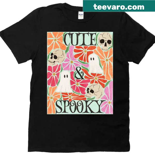 Cute Spooky T-shirt with skulls, ghosts, and Matisse flowers