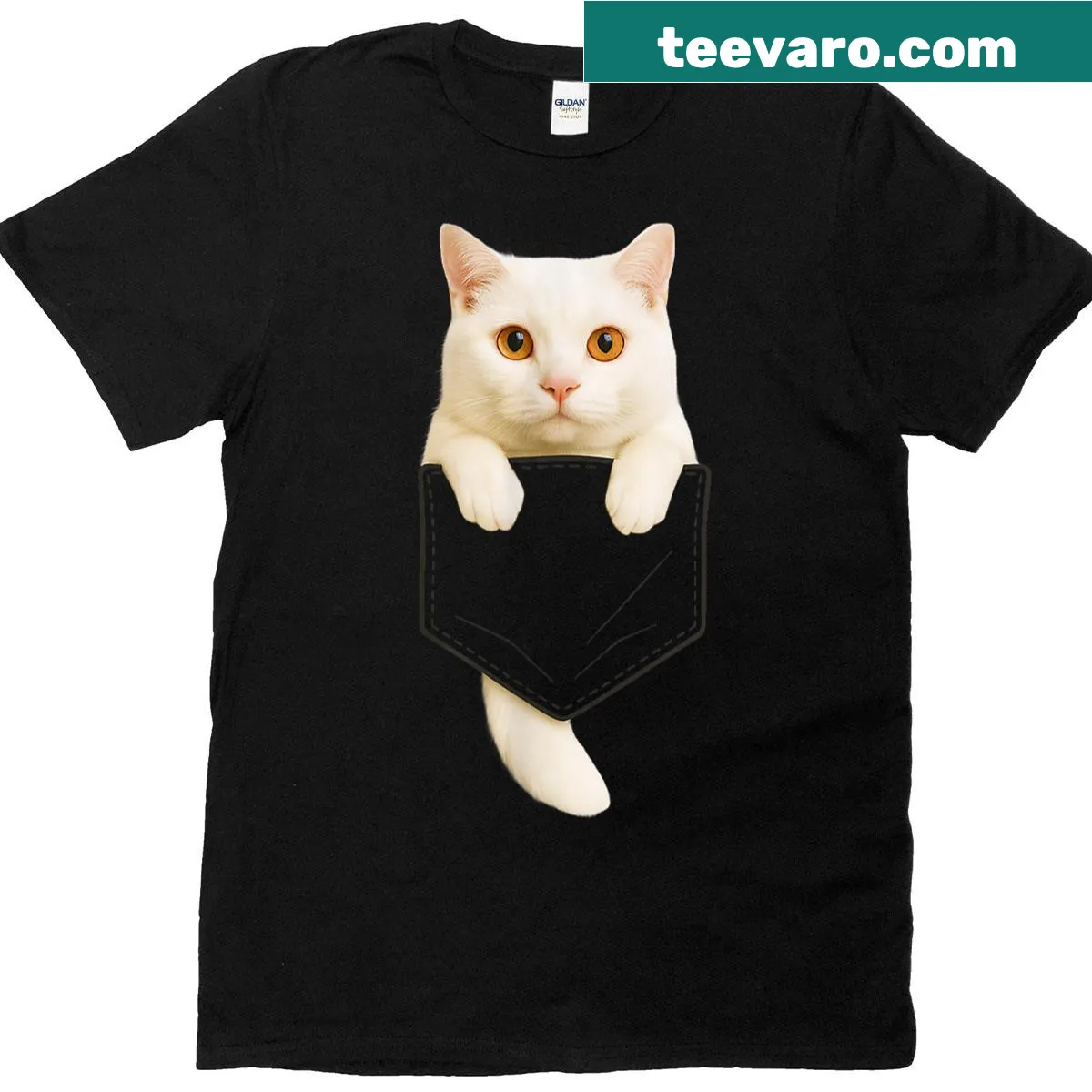 Cute white cat pocket design on t-shirt for cat lovers — on a men's t-shirt