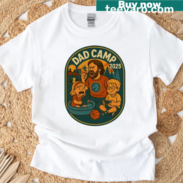 Vintage-style 'Dad Camp 2025' graphic on a T-shirt