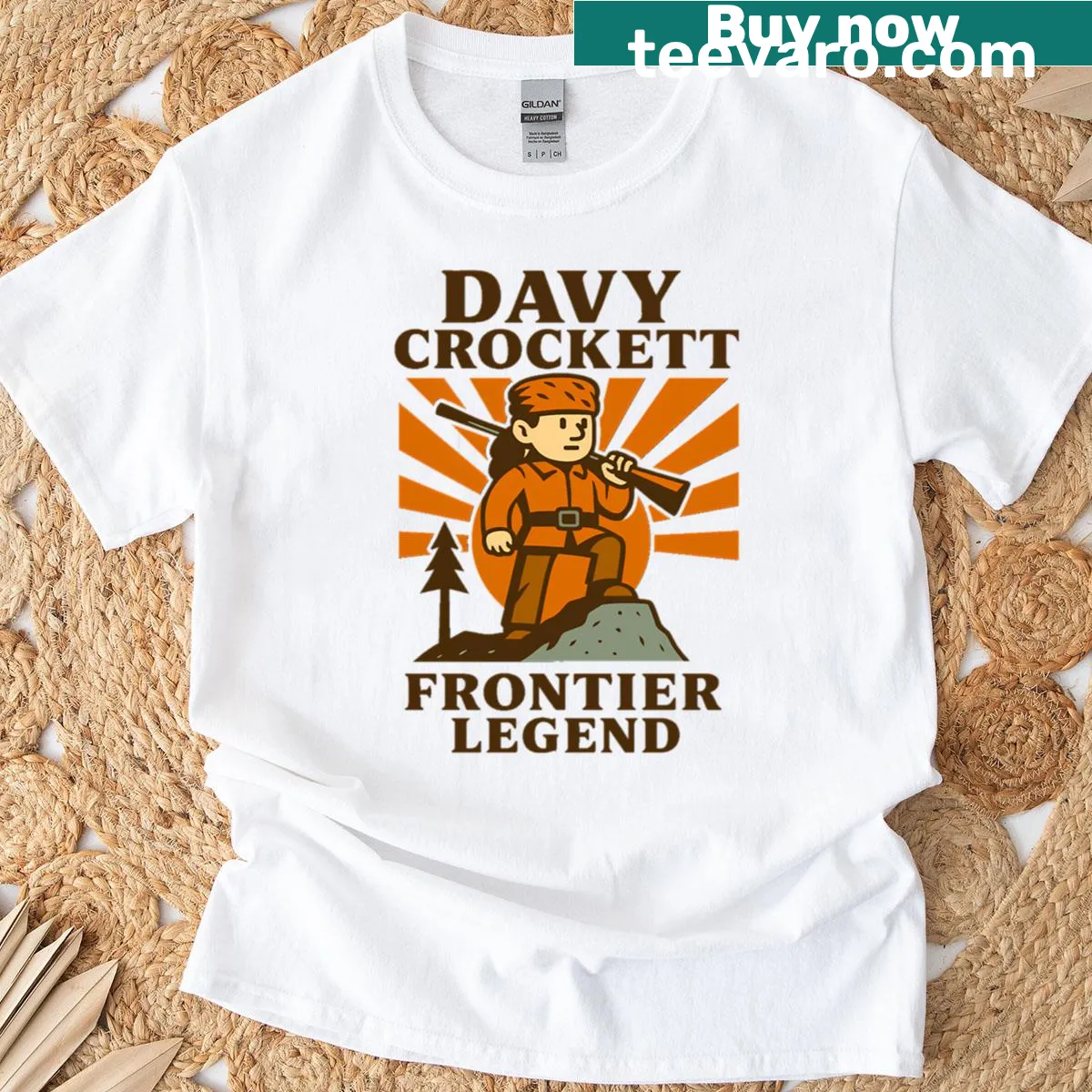 Vintage-style t-shirt featuring Davy Crockett design — on a men's t-shirt