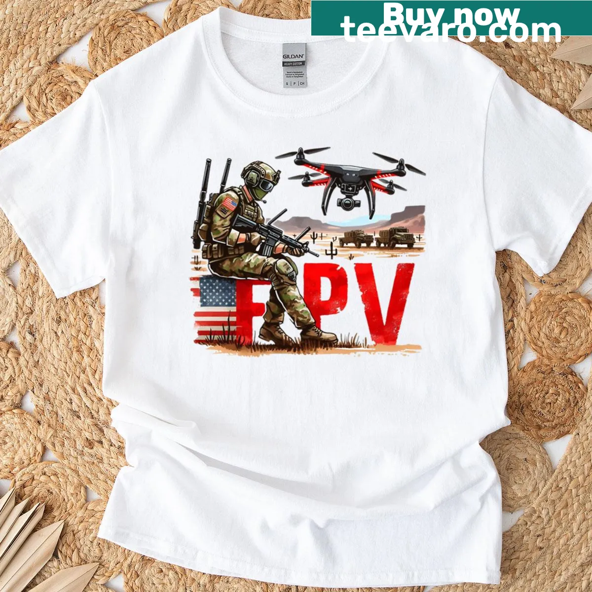 Drone FPV themed typography T-shirt — on a men's t-shirt