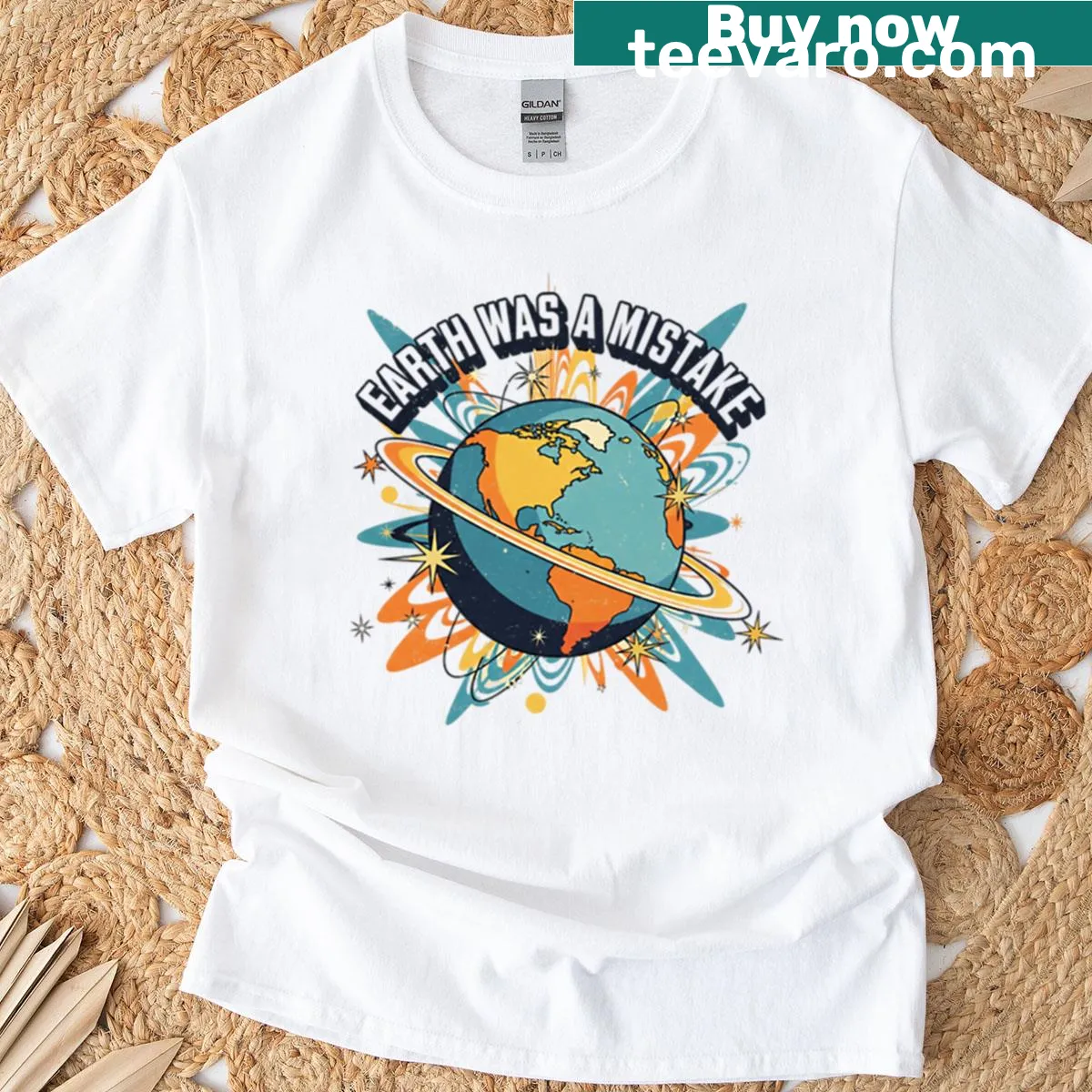 Retro T-shirt with the phrase about Earth being a mistake — on a men's t-shirt