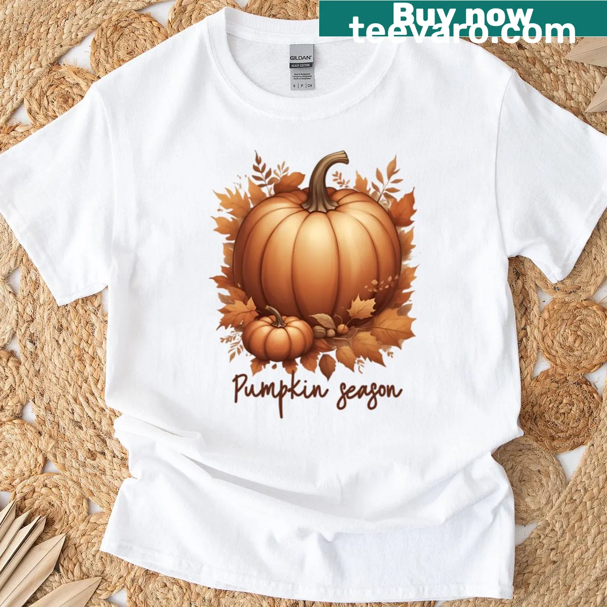 Elegant pumpkin design T-shirt celebrating the pumpkin season — on a men's t-shirt