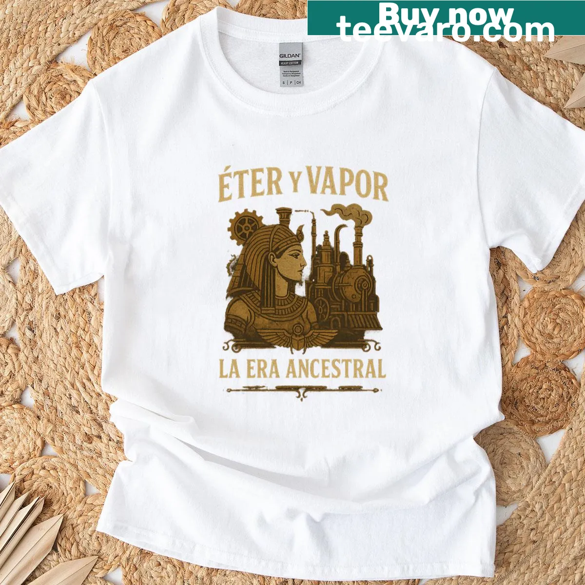 Oversized T-shirt with intricate steampunk design featuring ether and steam — on a men's t-shirt