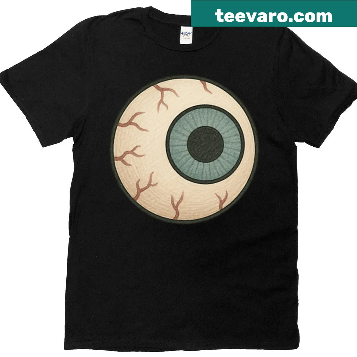 Creepy Halloween T-shirt featuring a vivid monster eye illustration — on a men's t-shirt