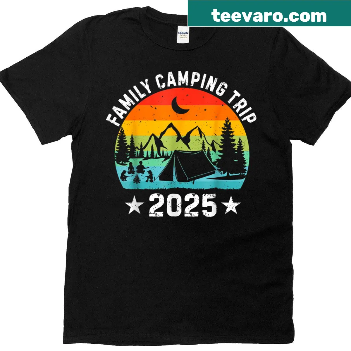 Family camping trip T-shirt for summer vacation crew — on a men's t-shirt