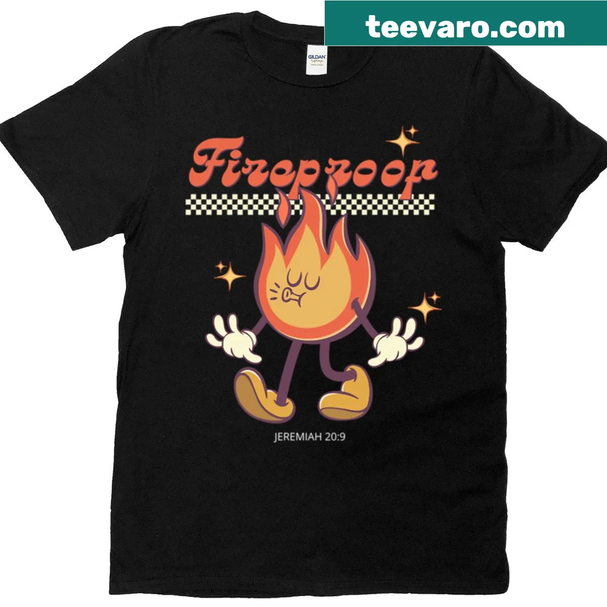 Vintage distressed T-shirt with Fireproof graphic — on a men's t-shirt