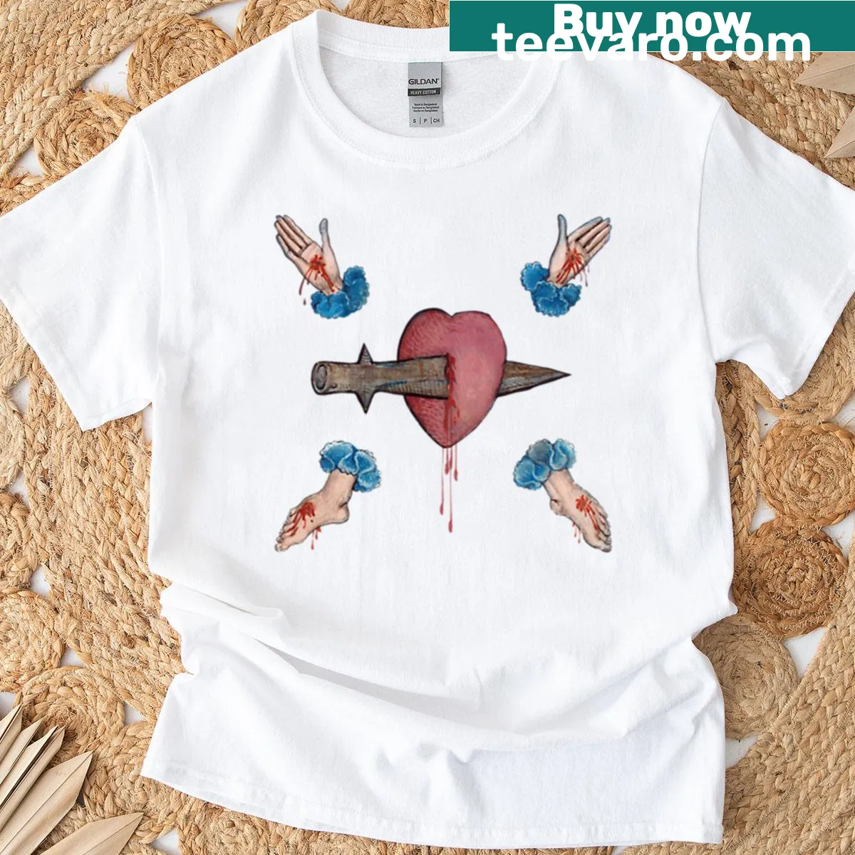 Oversized T-shirt with the text 'Five Wounds Of Christ' — on a men's t-shirt