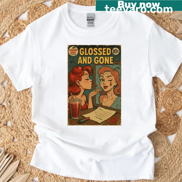 Illustration of a flirty cherry girl on T-shirt