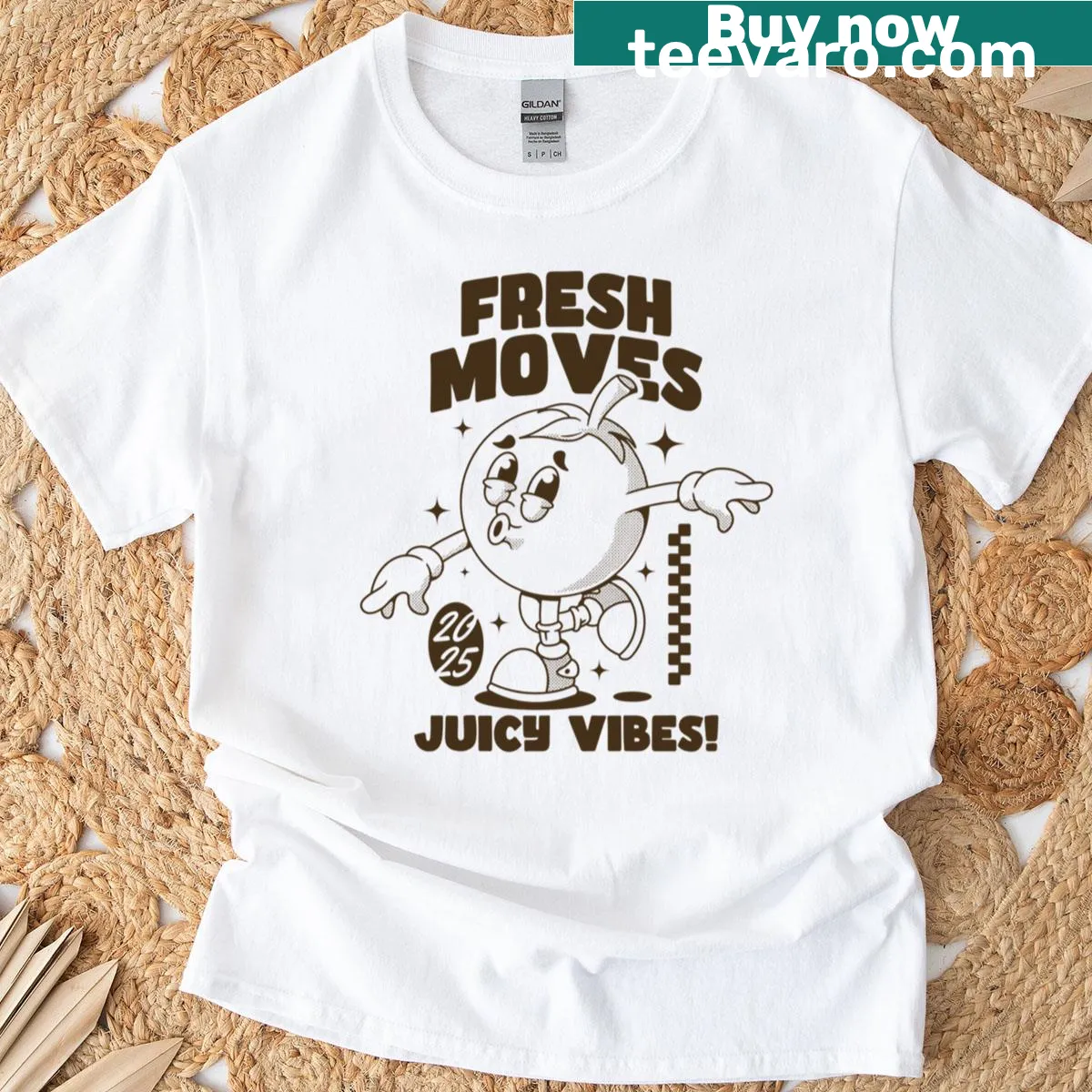 Retro fruit character T-shirt featuring playful cartoon designs — on a men's t-shirt