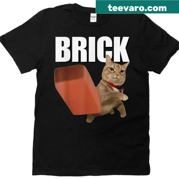 Cartoon cat throwing a brick graphic on a humorous t-shirt