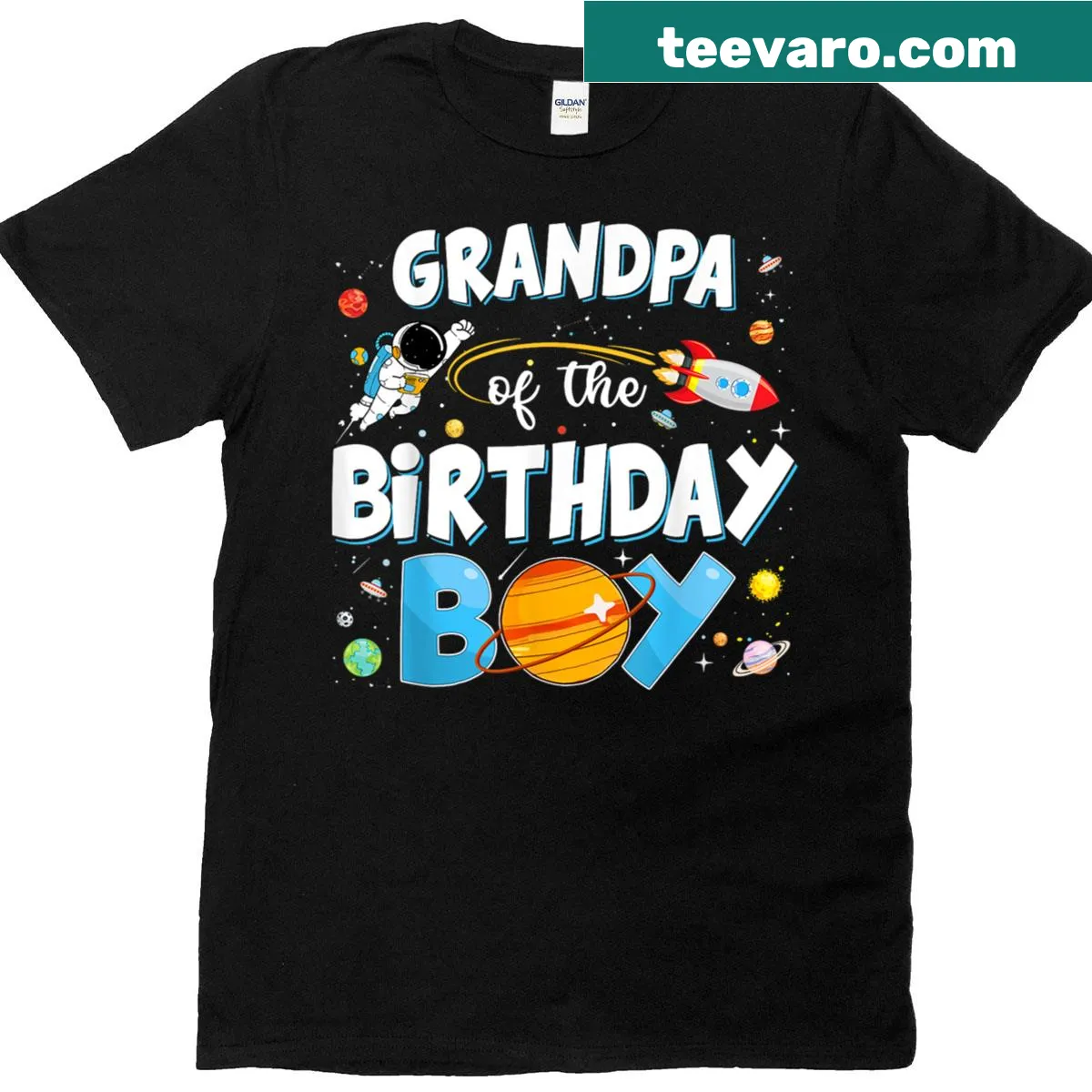 Funny t-shirt for grandpas with astronaut graphic and birthday text — on a men's t-shirt