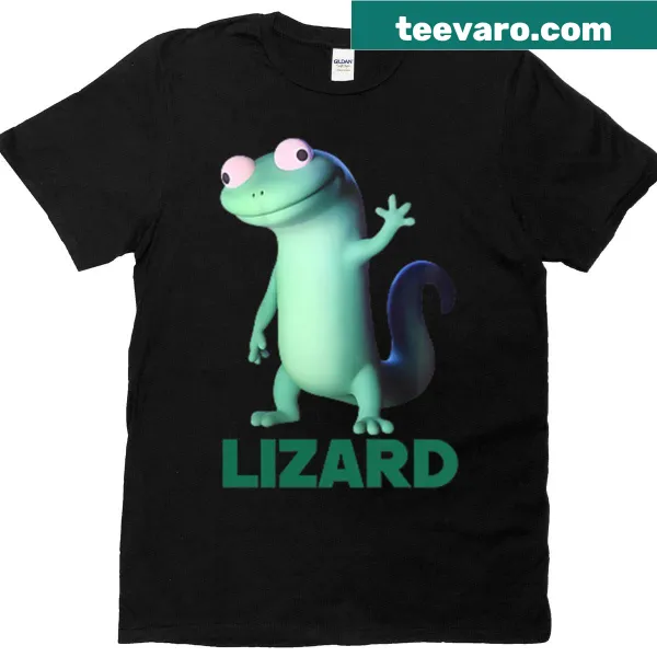 Double-sided T-shirt featuring a funny lizard meme cartoon.