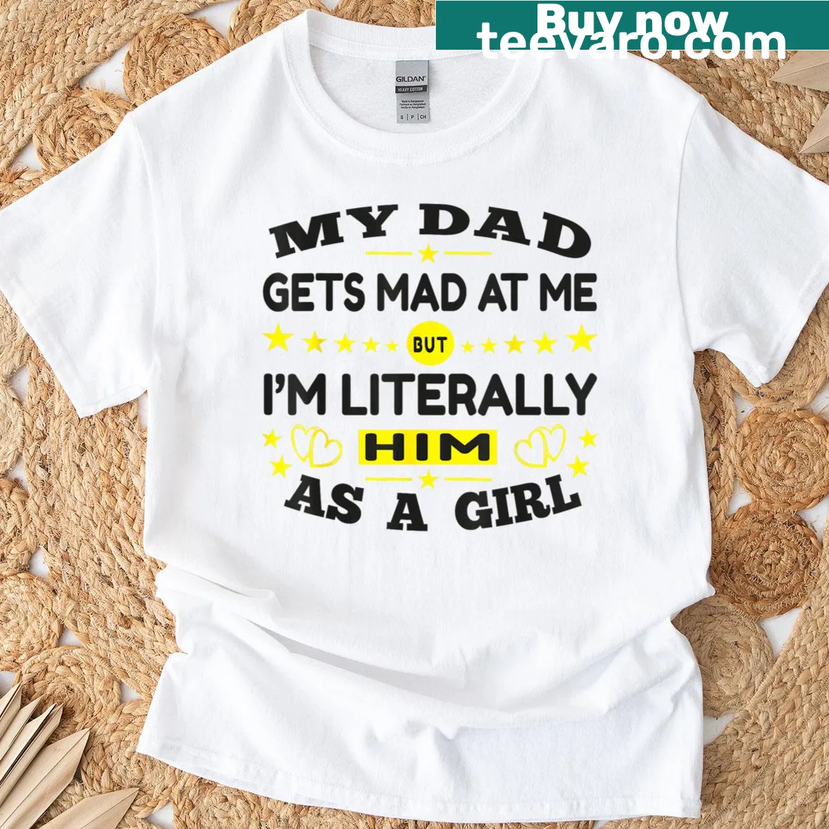 Humorous text t-shirt about dad-daughter relationship — on a men's t-shirt