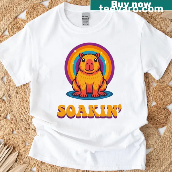 Retro capybara t-shirt featuring a chill animal soaking in a vintage style