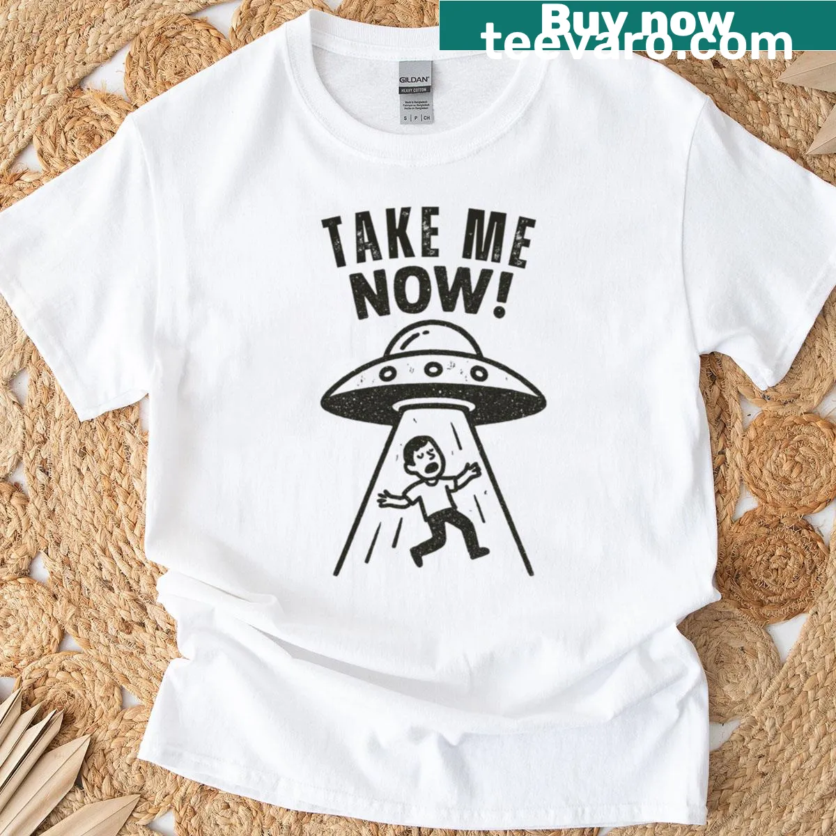 Funny UFO abduction design on a humorous T-shirt — on a men's t-shirt