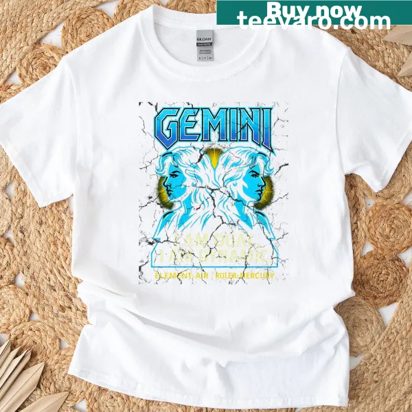 Oversized T-shirt with 80s rock band Gemini zodiac design
