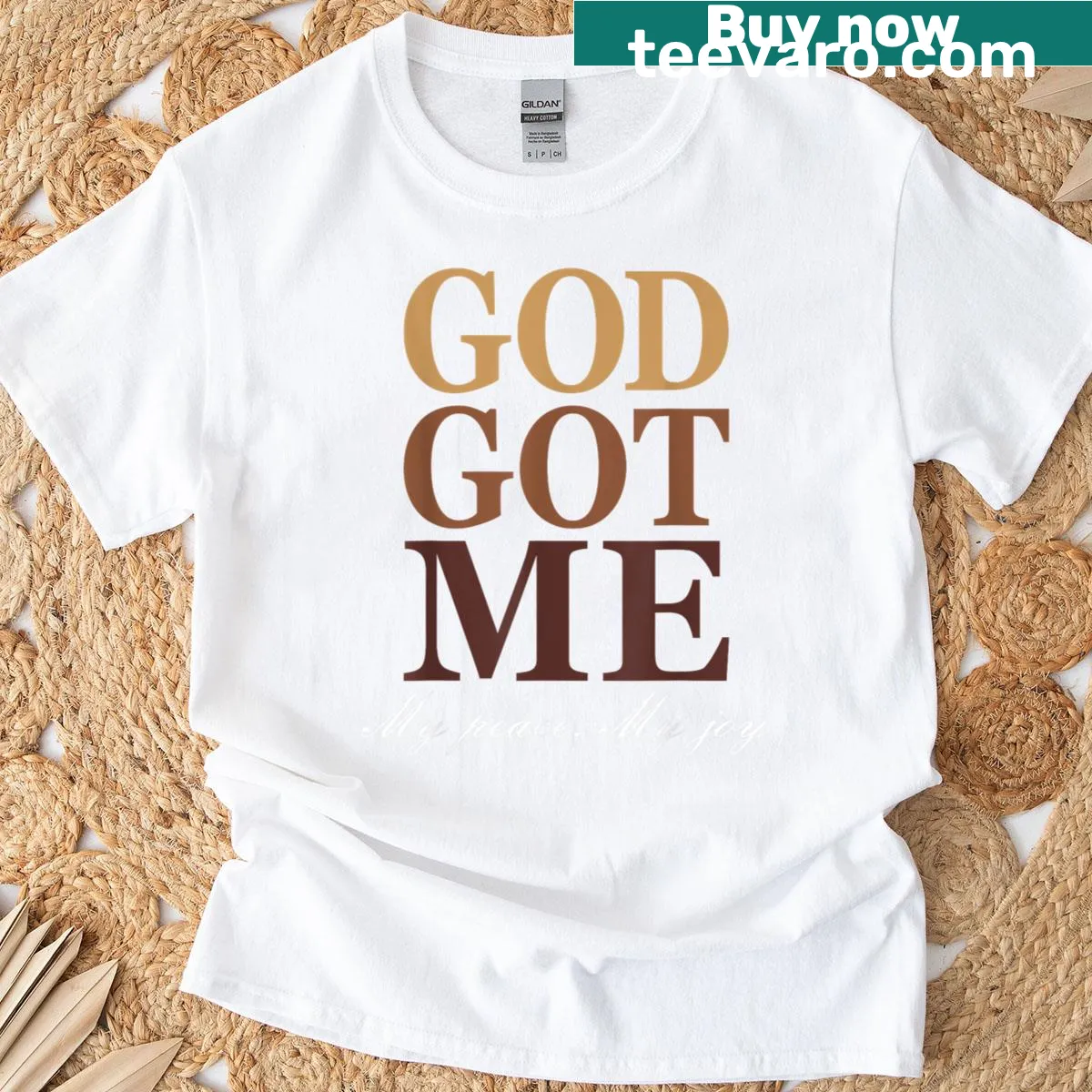 Inspirational faith quote t-shirt with humorous design — on a men's t-shirt