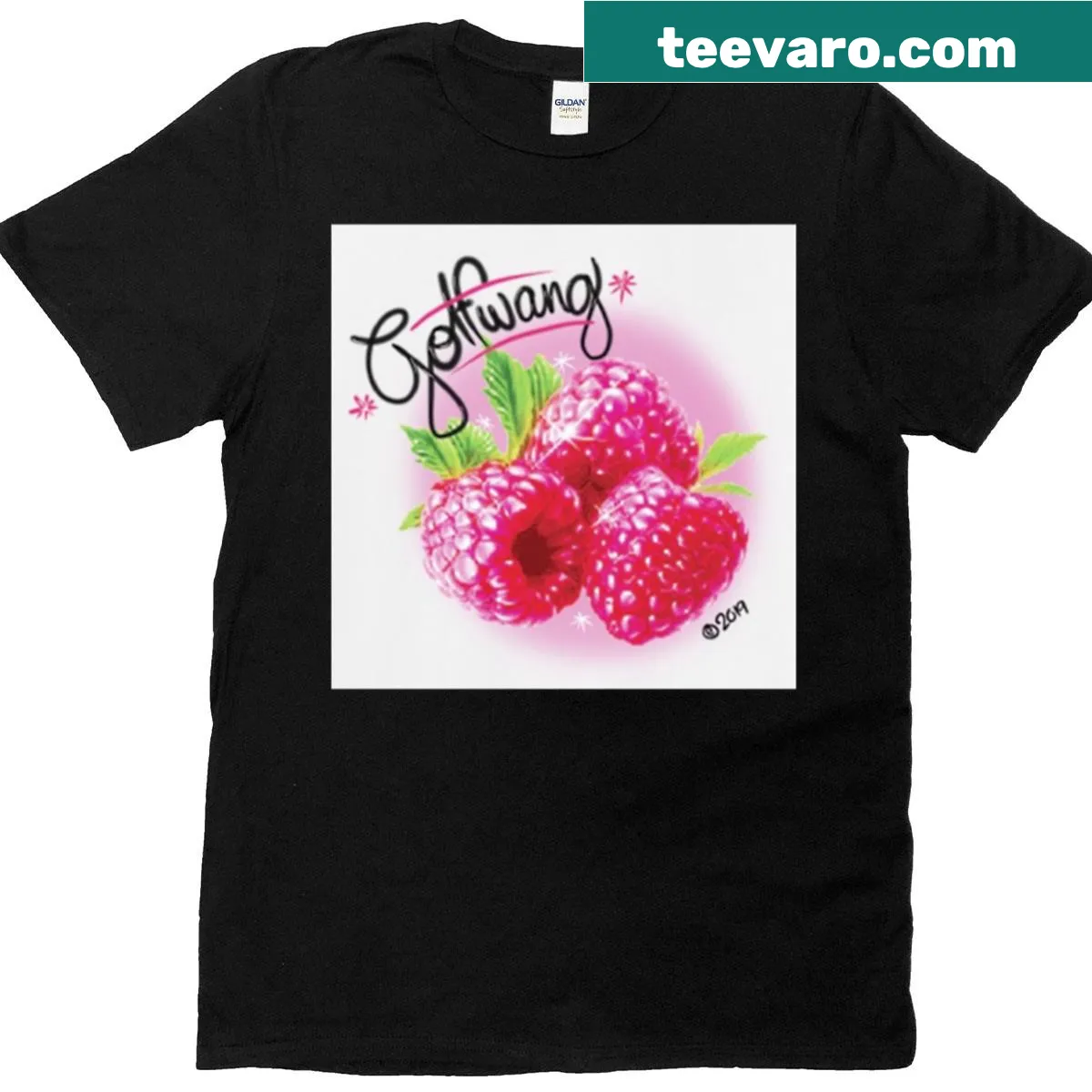 Humorous golf-themed graphic featuring raspberries on an oversized t-shirt — on a men's t-shirt