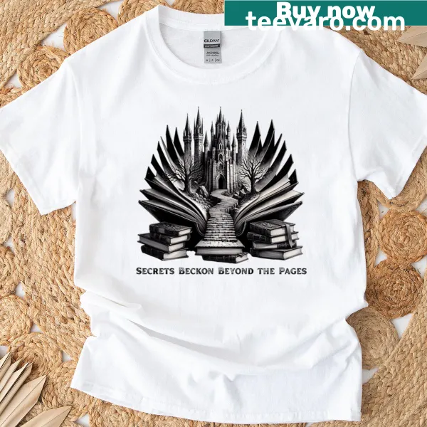 Gothic vintage book and castle graphic t-shirt