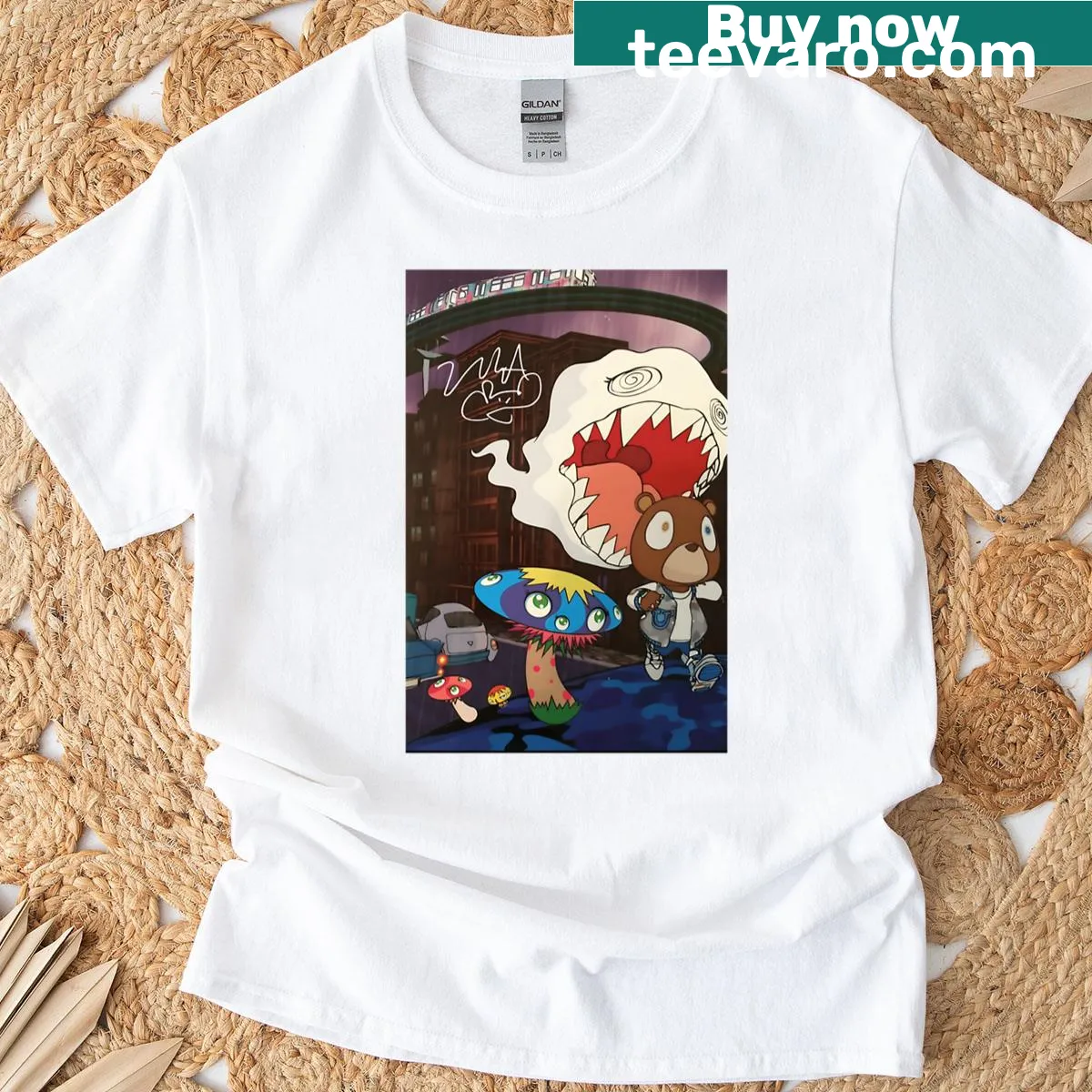 Cute oversized graduation-themed t-shirt with artistic design — on a men's t-shirt