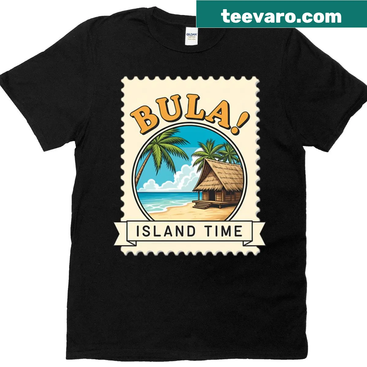 Retro-style shirt with 'Greetings From Fiji' emblem graphic — on a men's t-shirt
