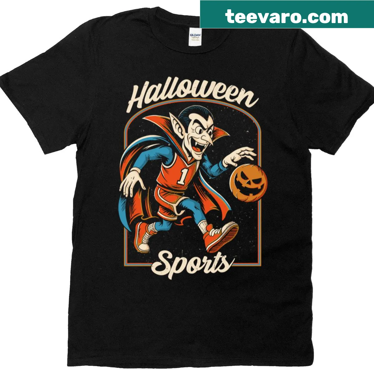 Halloween-themed sports T-shirt with playful graphics — on a men's t-shirt