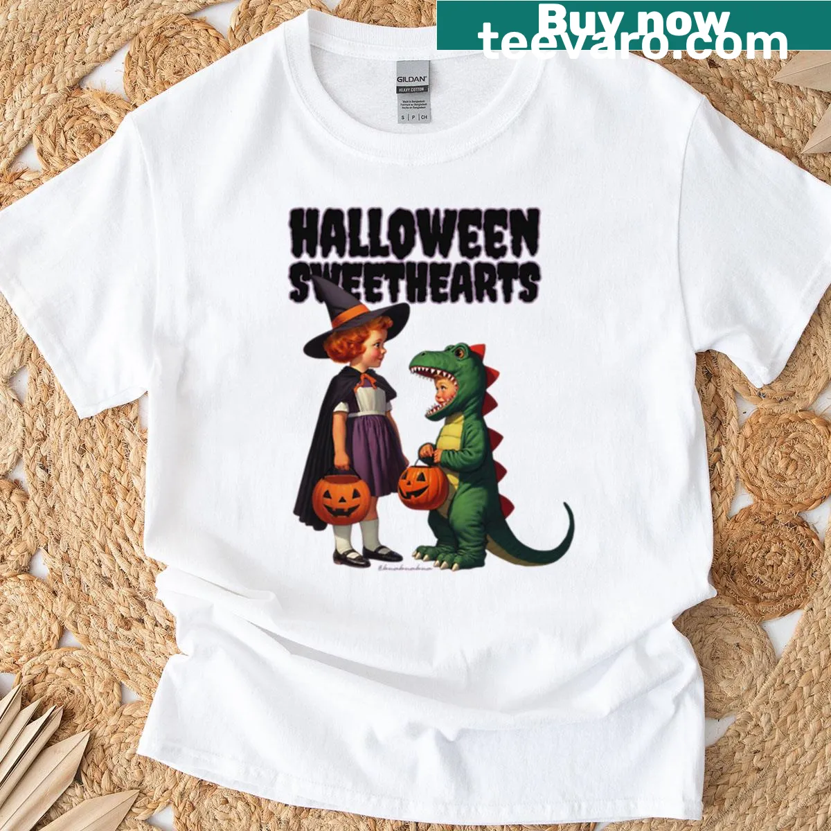 Cute Halloween T-shirt with sweethearts illustration — on a men's t-shirt