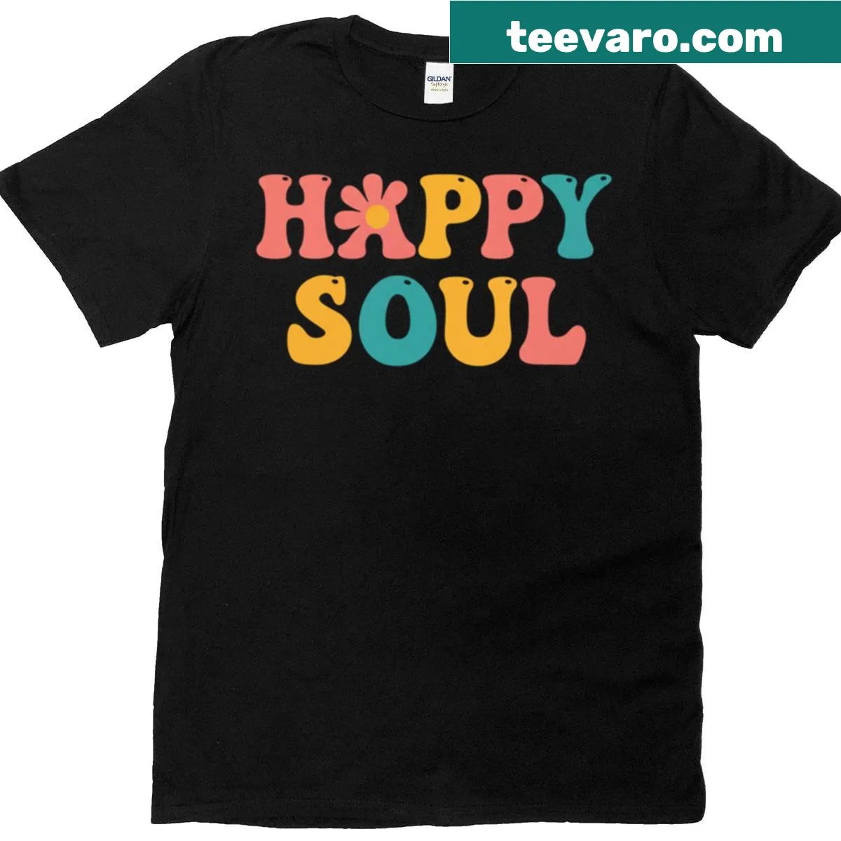 70s-style retro T-shirt with a funky happy soul graphic. — on a men's t-shirt