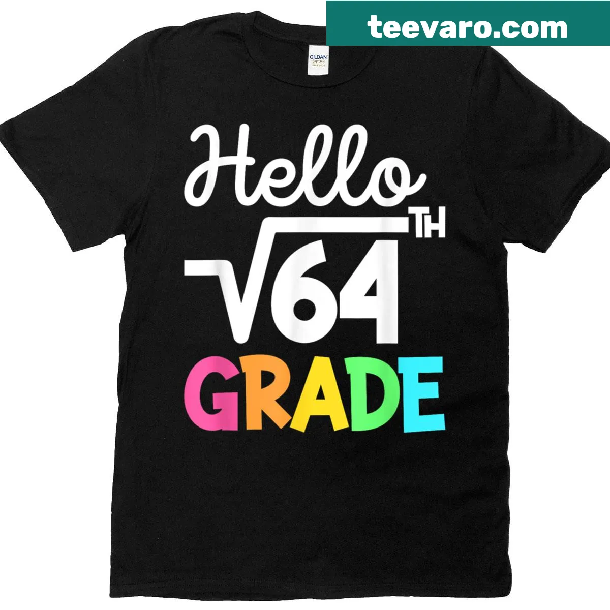 Funny 8th Grade math T-shirt with 'Square Root Of 64' text — on a men's t-shirt