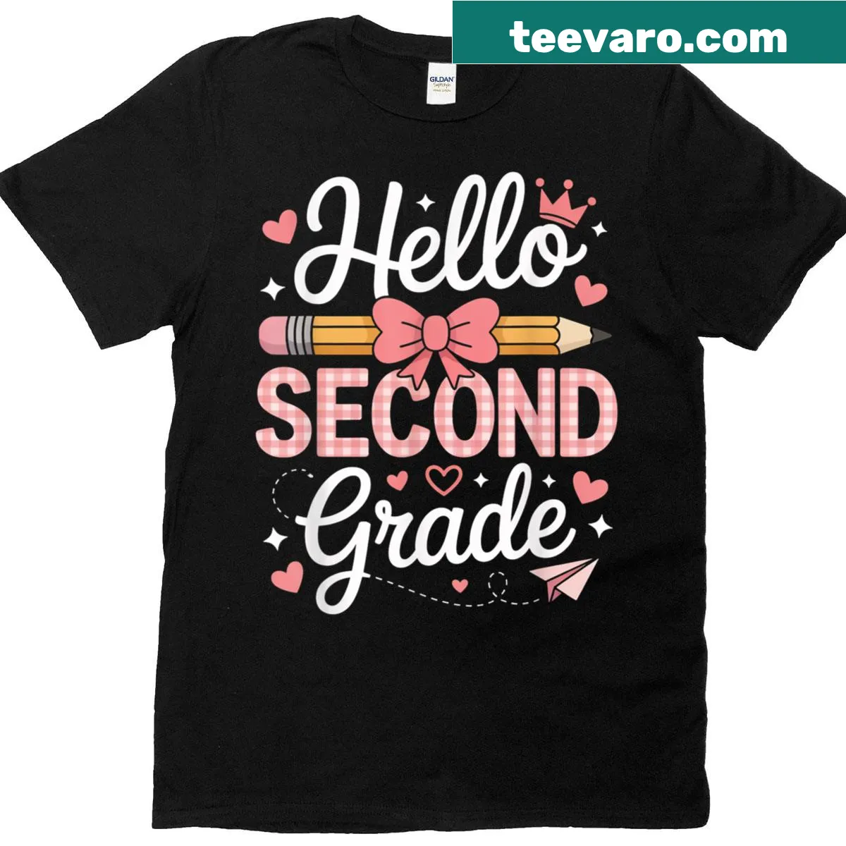 Funny graphic saying 'Hello Second Grade' on a girl's t-shirt — on a men's t-shirt