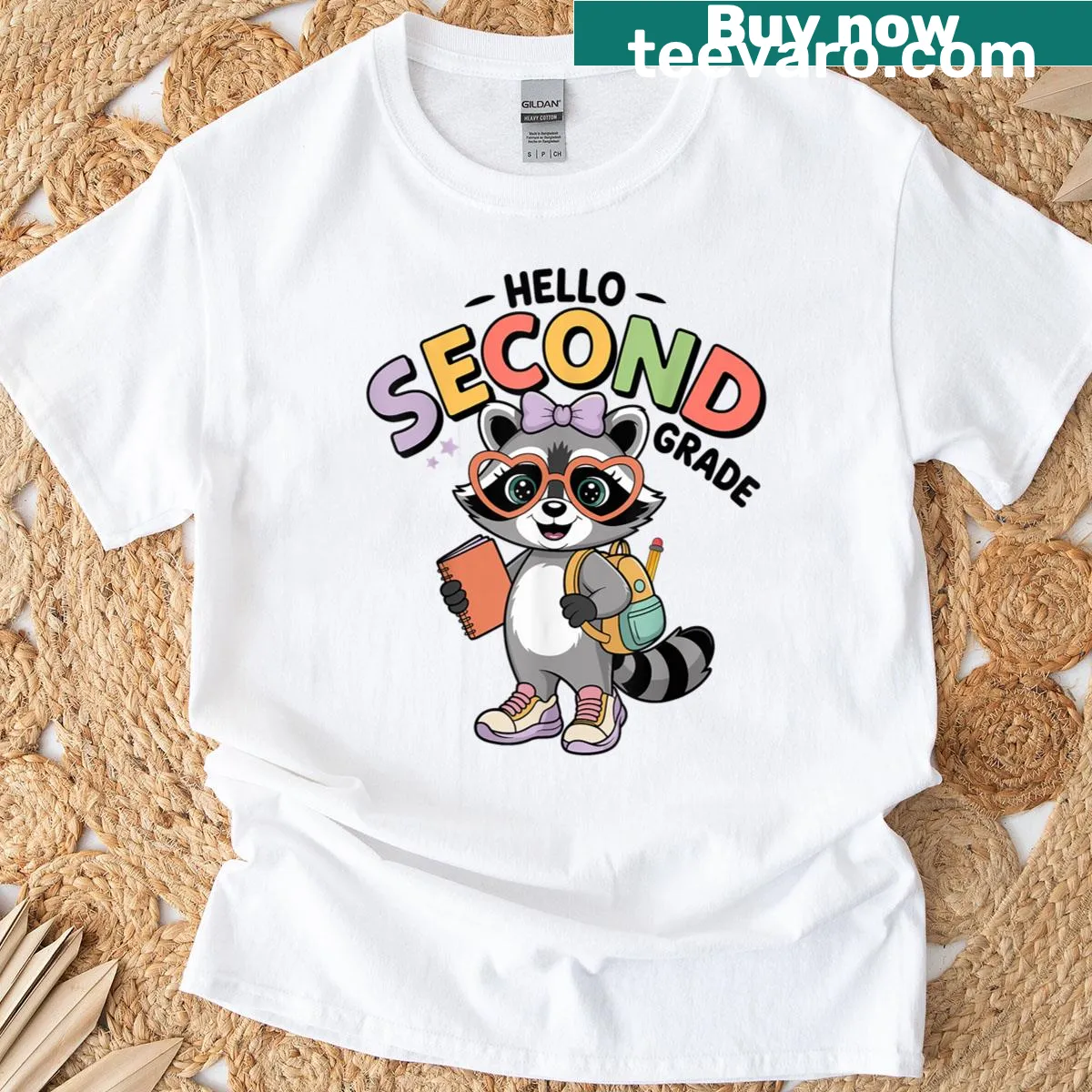 Cute raccoon design T-shirt for second grade girls with back to school theme — on a men's t-shirt