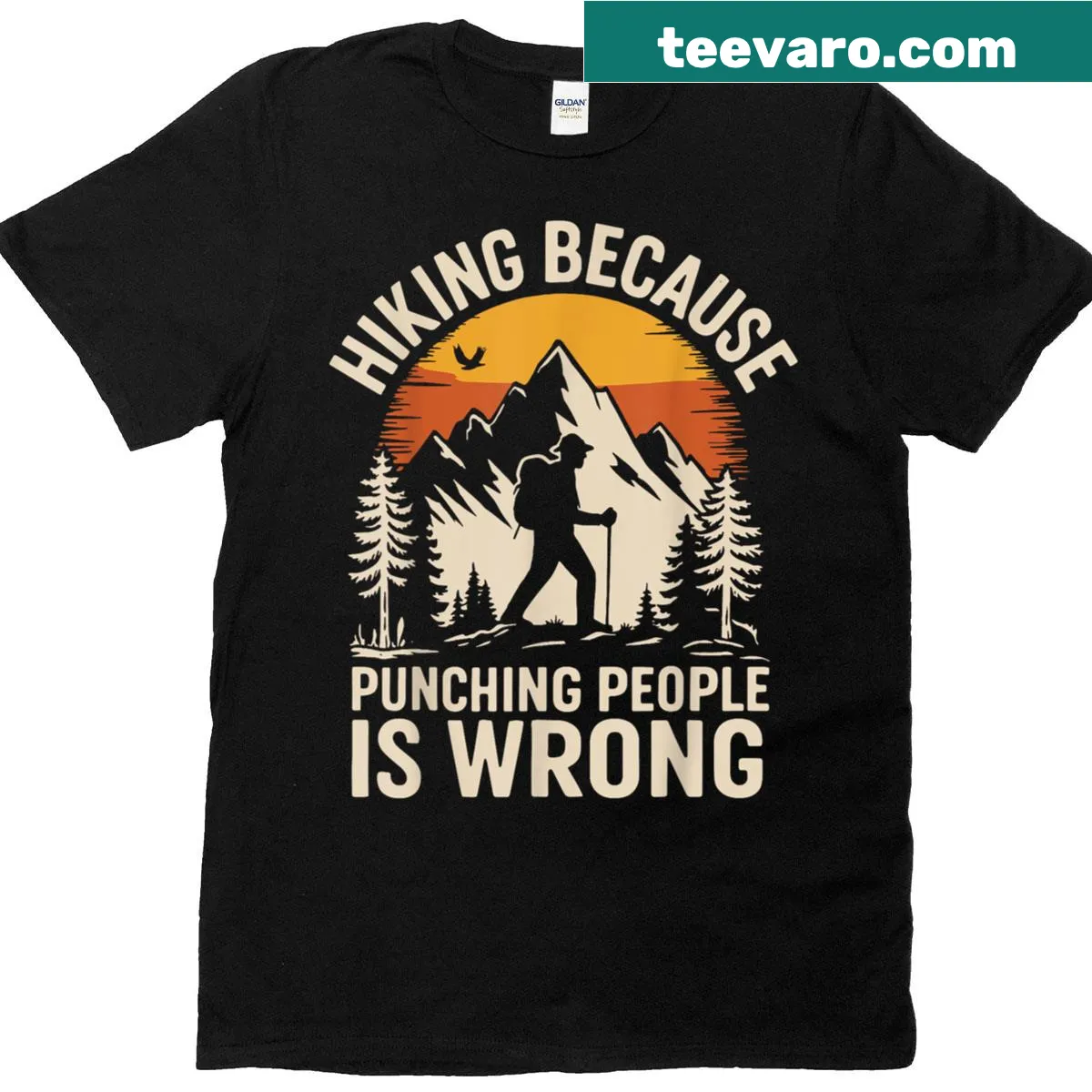 Funny hiking t-shirt with nature trail illustration — on a men's t-shirt