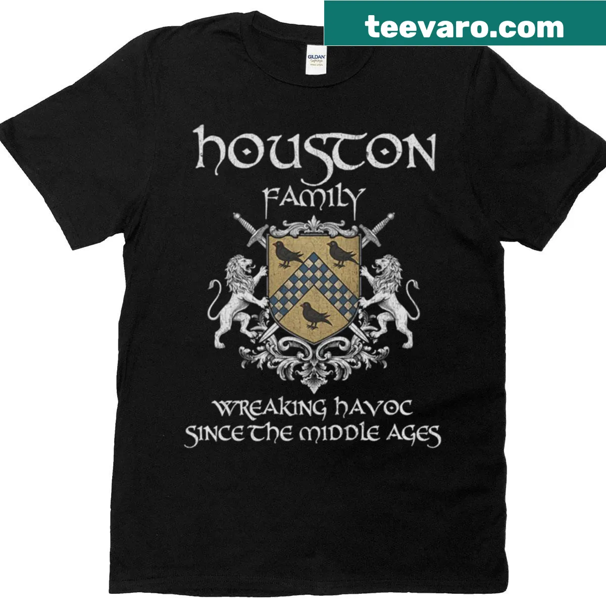 Vintage Houston family crest design emblem on a T-shirt — on a men's t-shirt