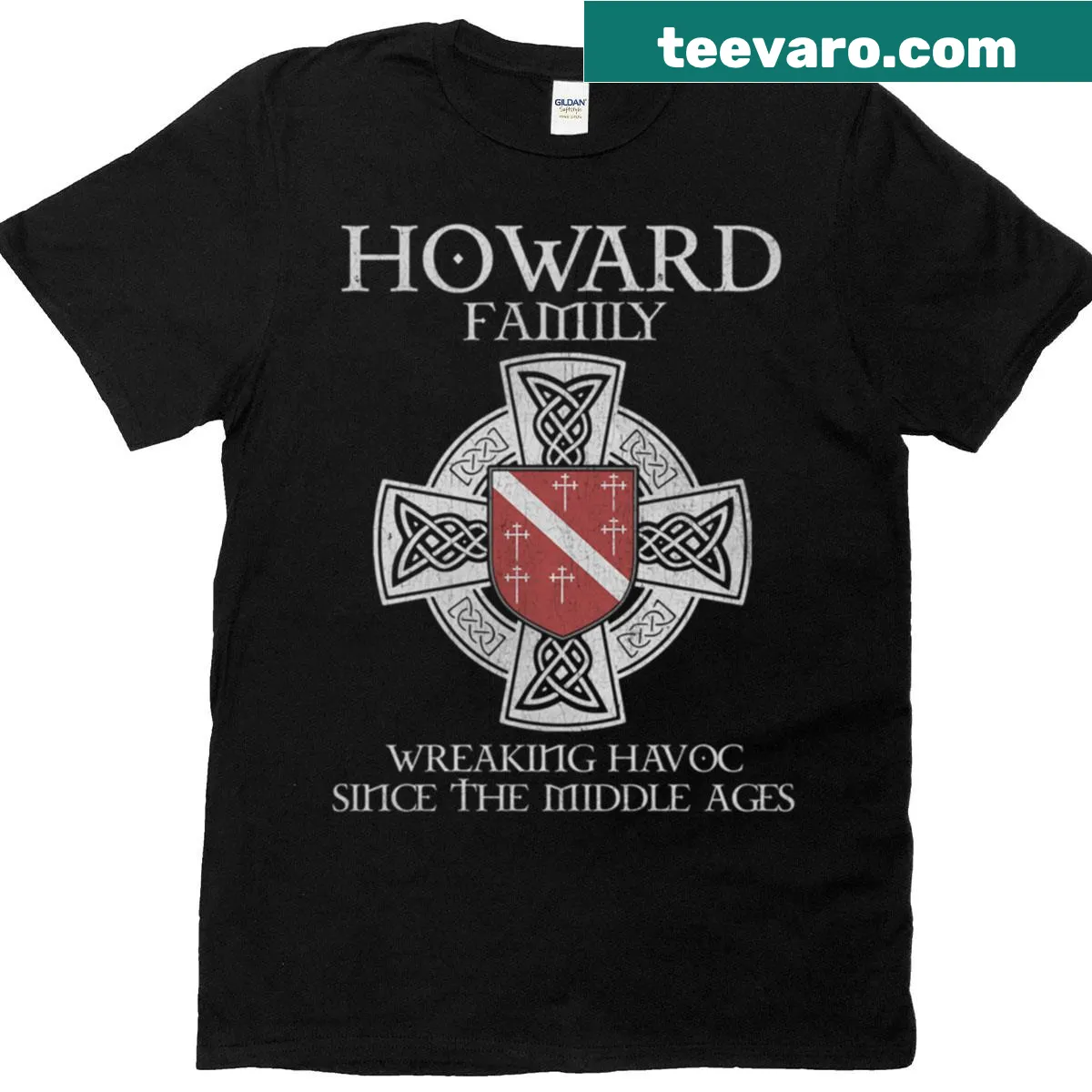 Howard Family Crest T-shirt with vintage distressed style — on a men's t-shirt