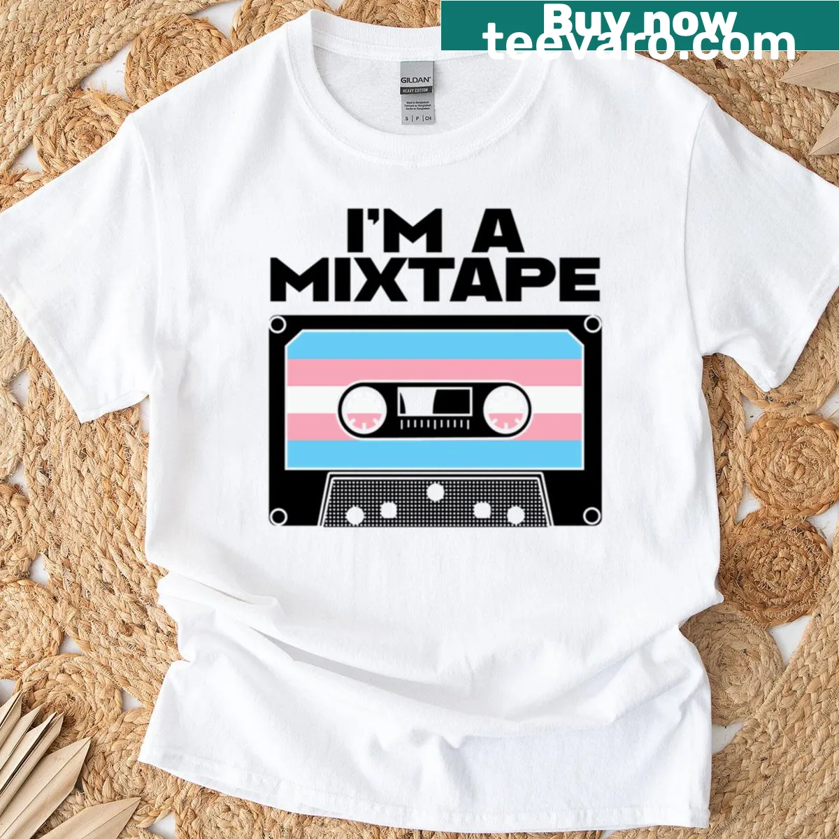 T-shirt with retro cassette design and bold mixtape typography — on a men's t-shirt