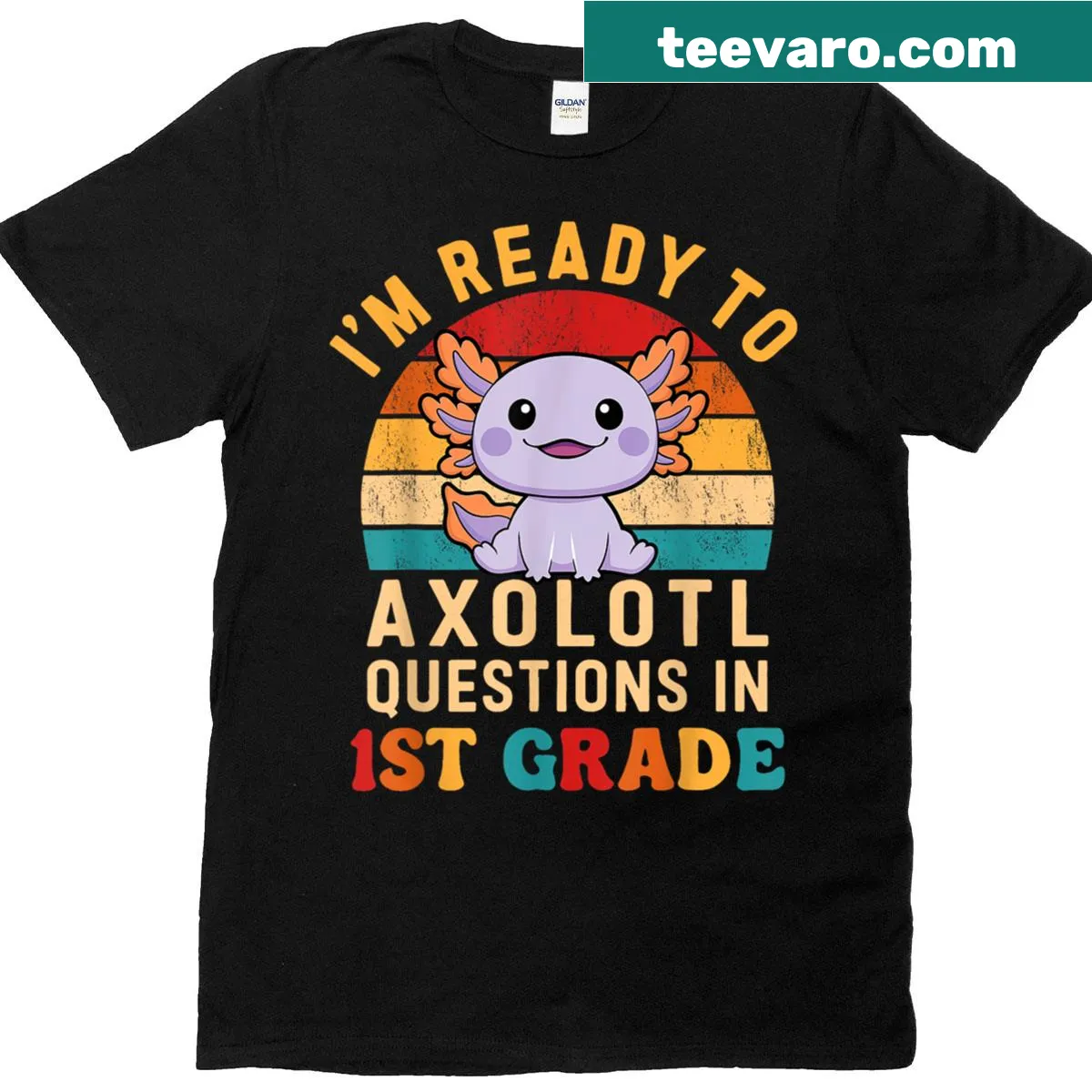 Cute axolotl graphic with text for asking questions — on a men's t-shirt