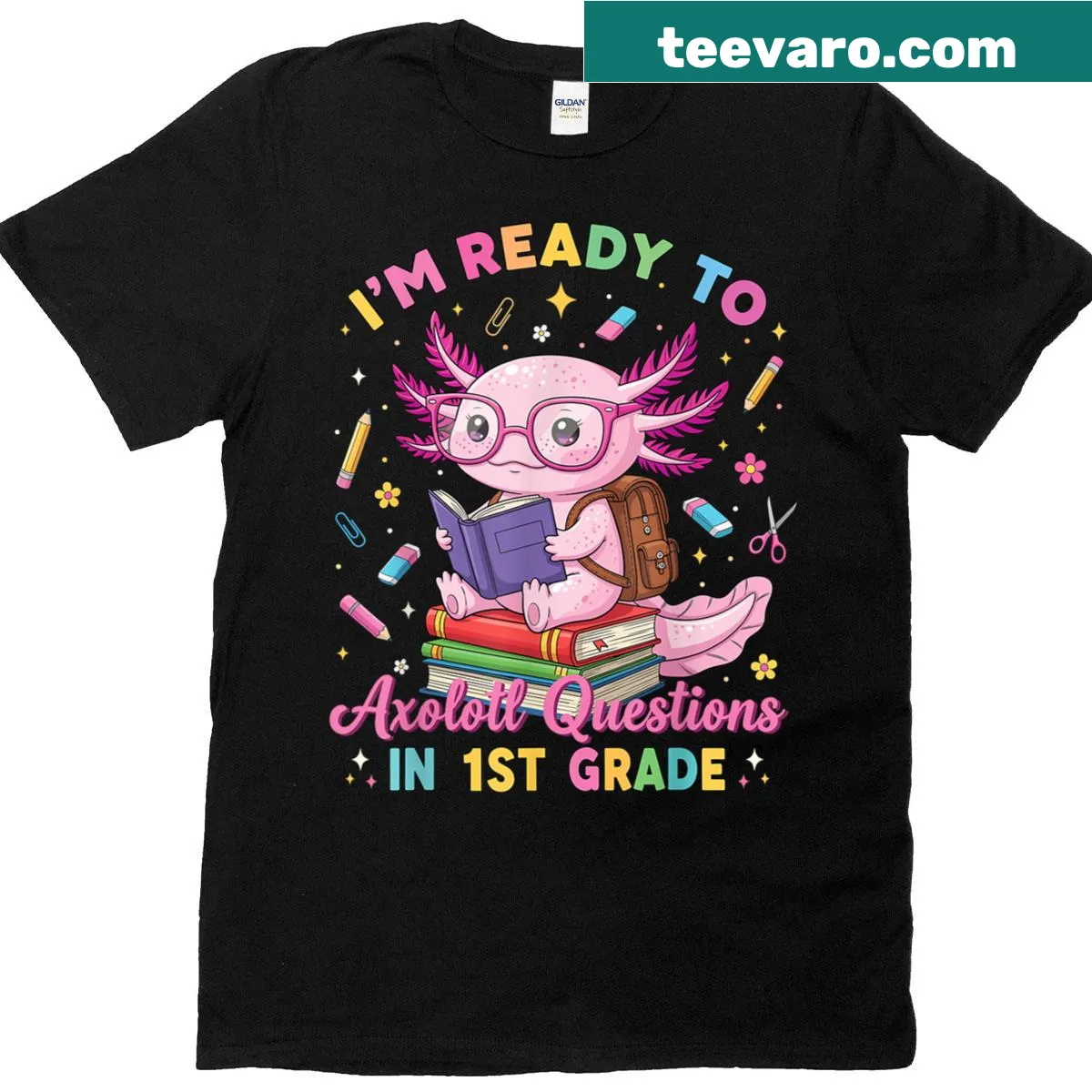 Cute pink T-shirt with the phrase I'm Ready To Axolotl Questions — on a men's t-shirt