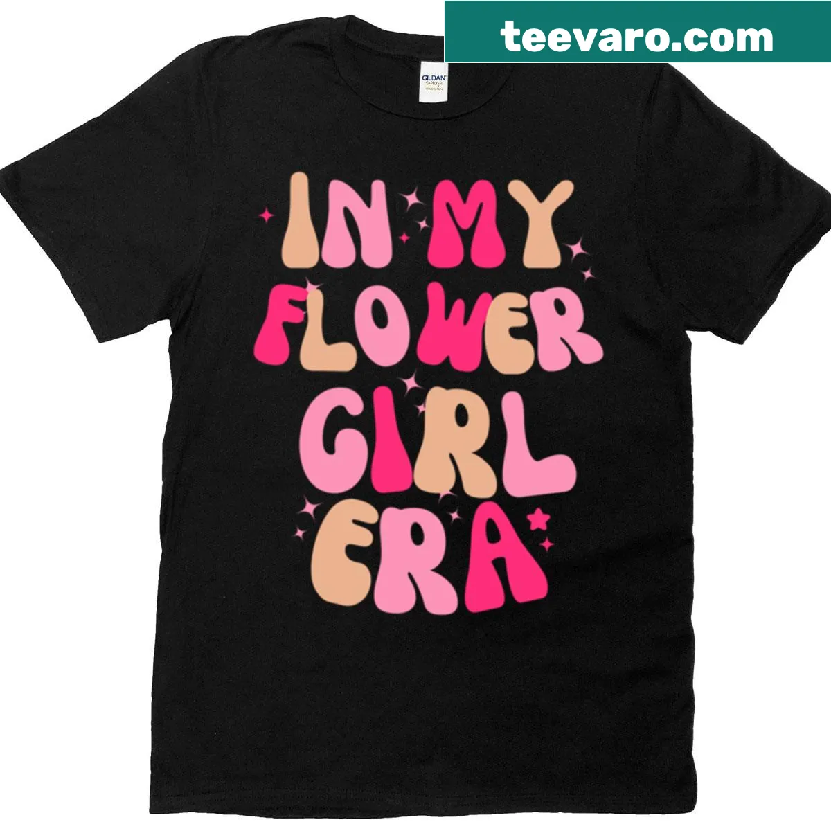 Retro flower girl shirt with playful typography — on a men's t-shirt