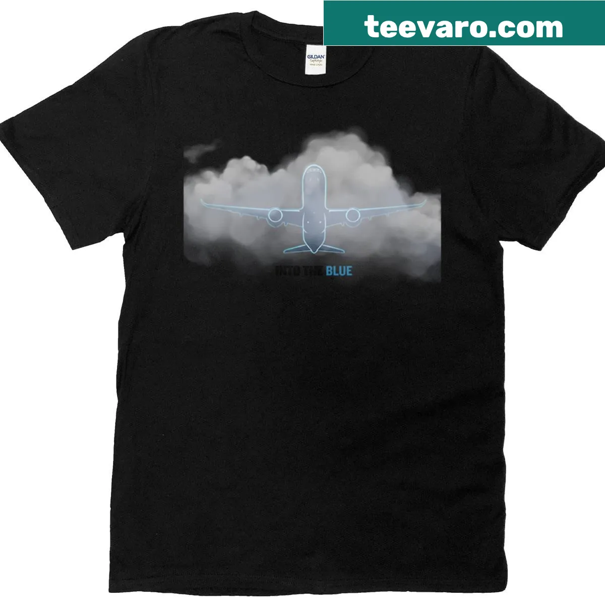 Minimalist T-shirt with vintage airplane silhouette design — on a men's t-shirt