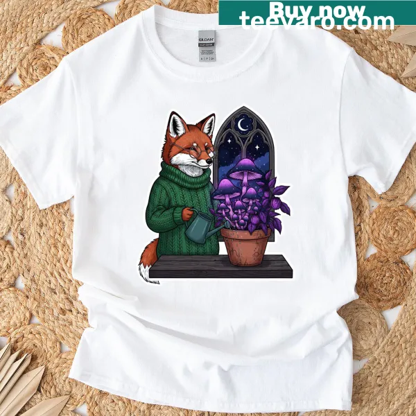 Illustration of an introvert fox in a gothic garden nook