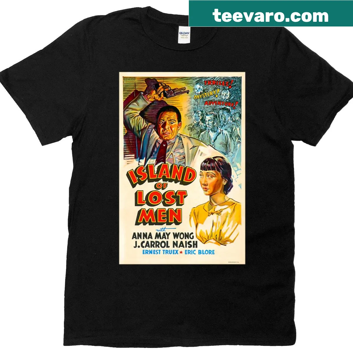 Vintage movie poster-inspired T-shirt for Island Of Lost Men — on a men's t-shirt